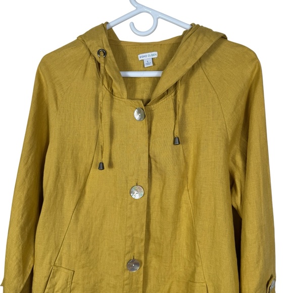 Sigrid Olsen 100% Linen Mustard Yellow Hooded Tunic Jacket, Size L - Picture 2 of 8